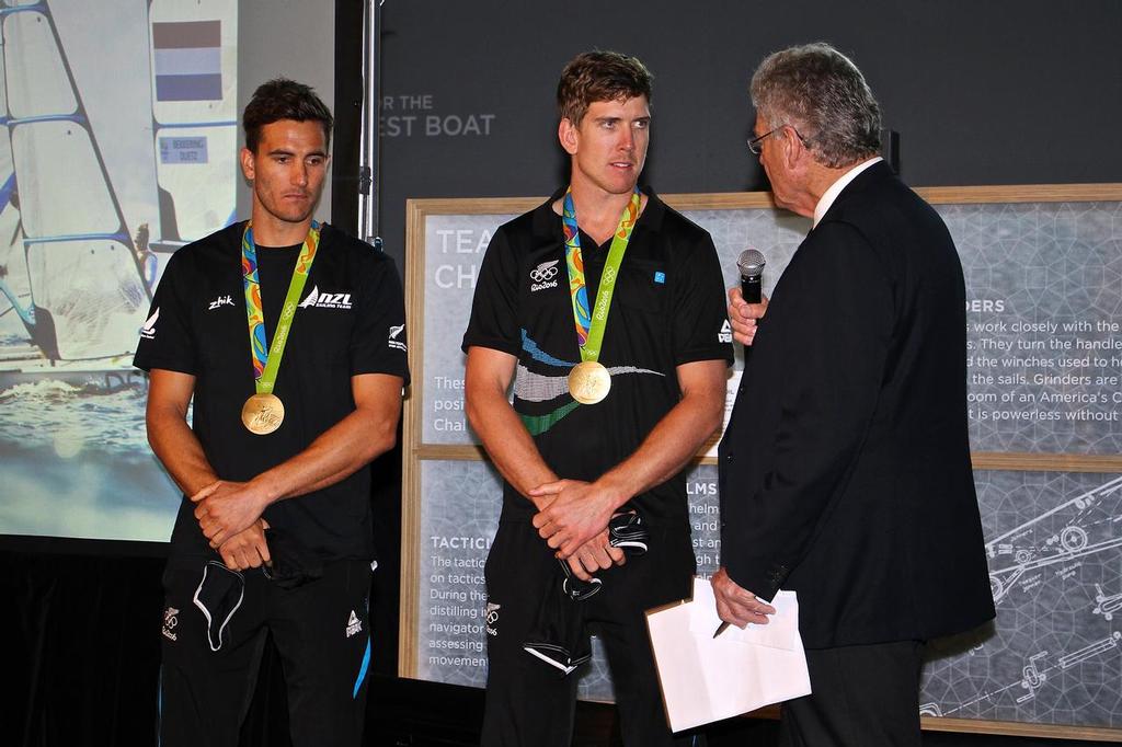 Blair Tuke and Peter Burling with Peter Montgomery - Olympics 2016 - Day 12 - Auckland - NZ Sailors return home - August 24, 2016 © Richard Gladwell www.photosport.co.nz